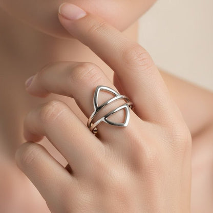Sterling Silver Geometric Open Ring - Zirak Silver