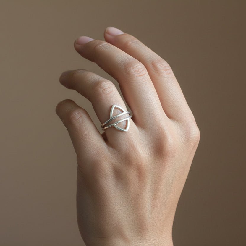 Sterling Silver Geometric Open Ring - Zirak Silver