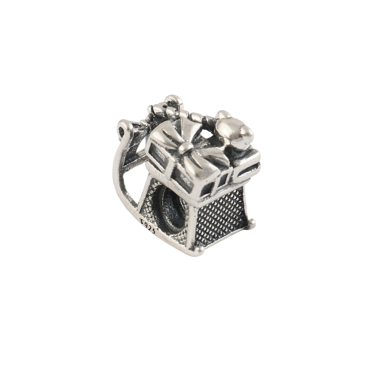 Sterling Silver Gift Box Charm Ring with Teddy & Bow Design - Zirak Silver