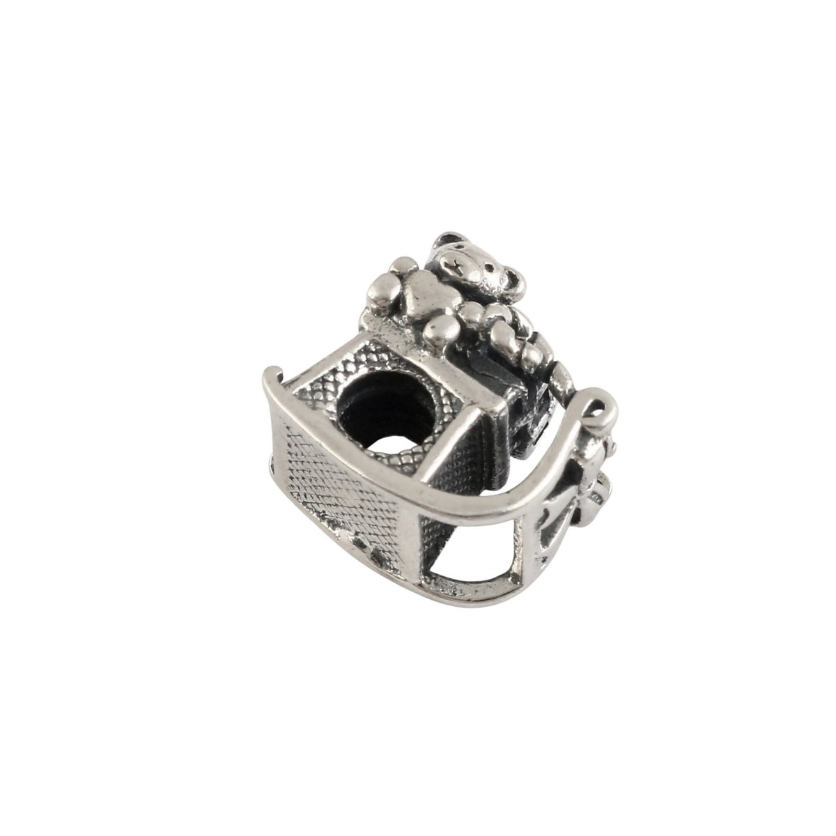 Sterling Silver Gift Box Charm Ring with Teddy & Bow Design - Zirak Silver