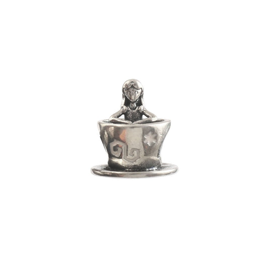 Sterling Silver Girl in Teacup Charm – Whimsical Coffee & Tea Lover Bead - Zirak Silver