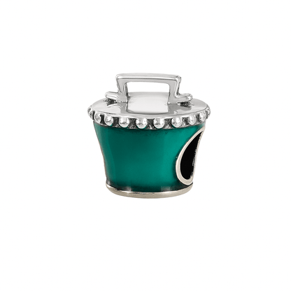 Sterling Silver Green Cauldron Charm with Skull Design – Enamel Halloween Bead - Zirak Silver