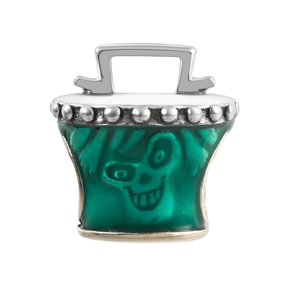 Sterling Silver Green Cauldron Charm with Skull Design – Enamel Halloween Bead - Zirak Silver