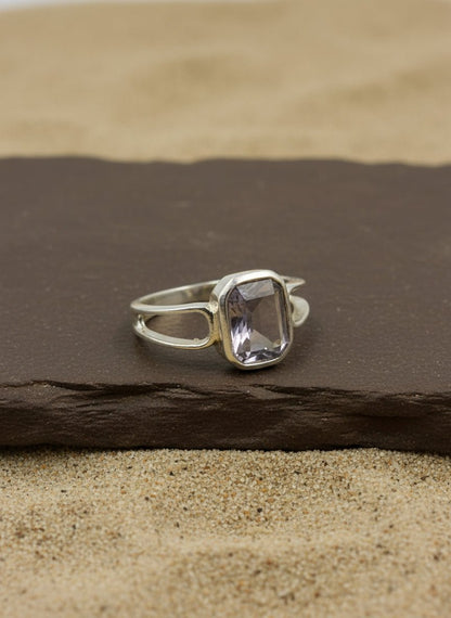 Sterling Silver Green Quartz Cushion - Cut Ring - Zirak Silver