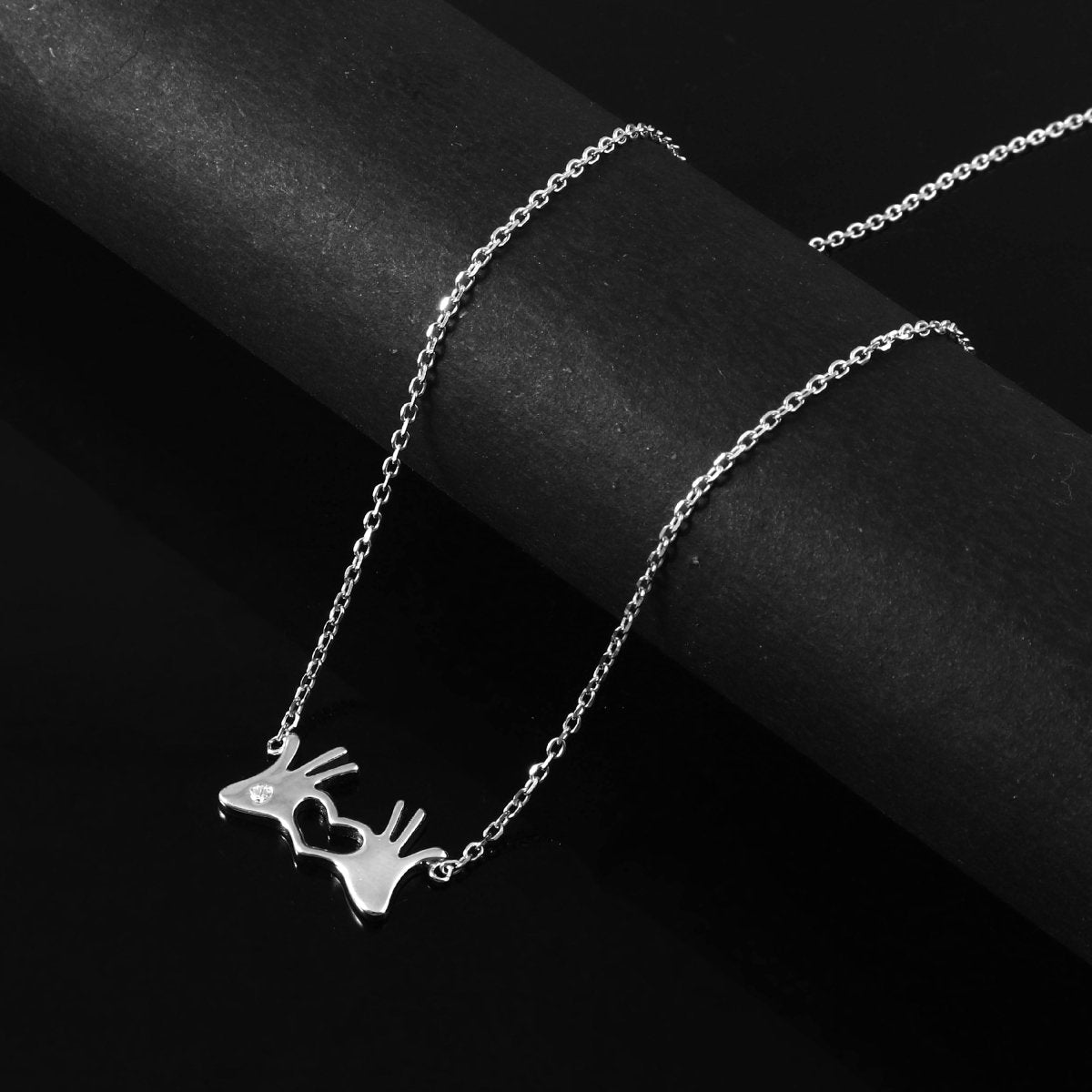 Sterling Silver Hand Heart Pendant Necklace - Zirak Silver