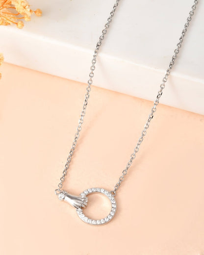 Sterling Silver Hand - Held Circle Pendant Necklace - Zirak Silver