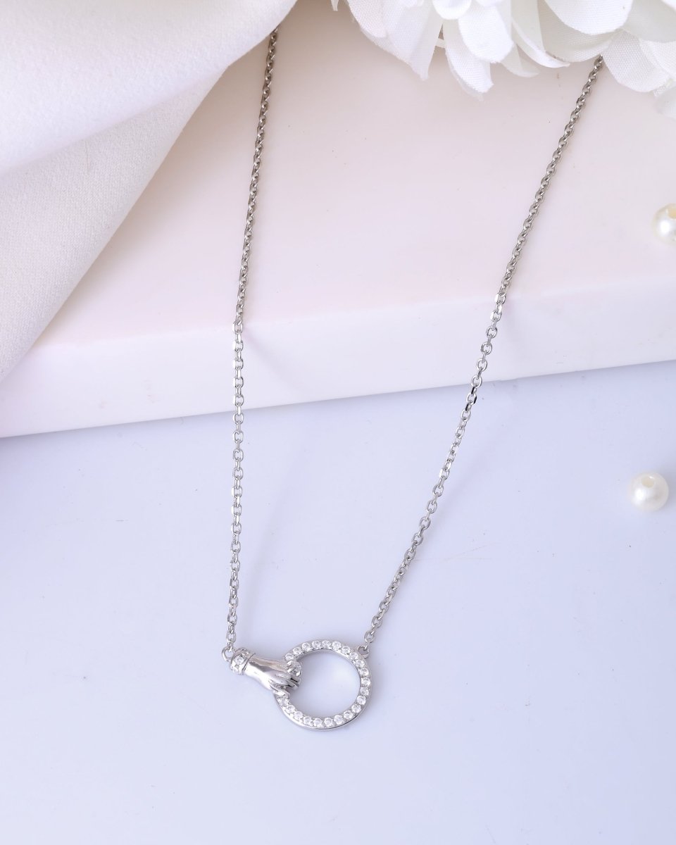 Sterling Silver Hand - Held Circle Pendant Necklace - Zirak Silver