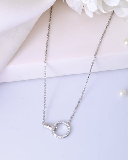 Sterling Silver Hand - Held Circle Pendant Necklace - Zirak Silver