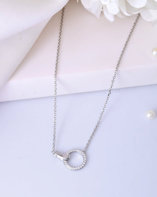Sterling Silver Hand - Held Circle Pendant Necklace - Zirak Silver