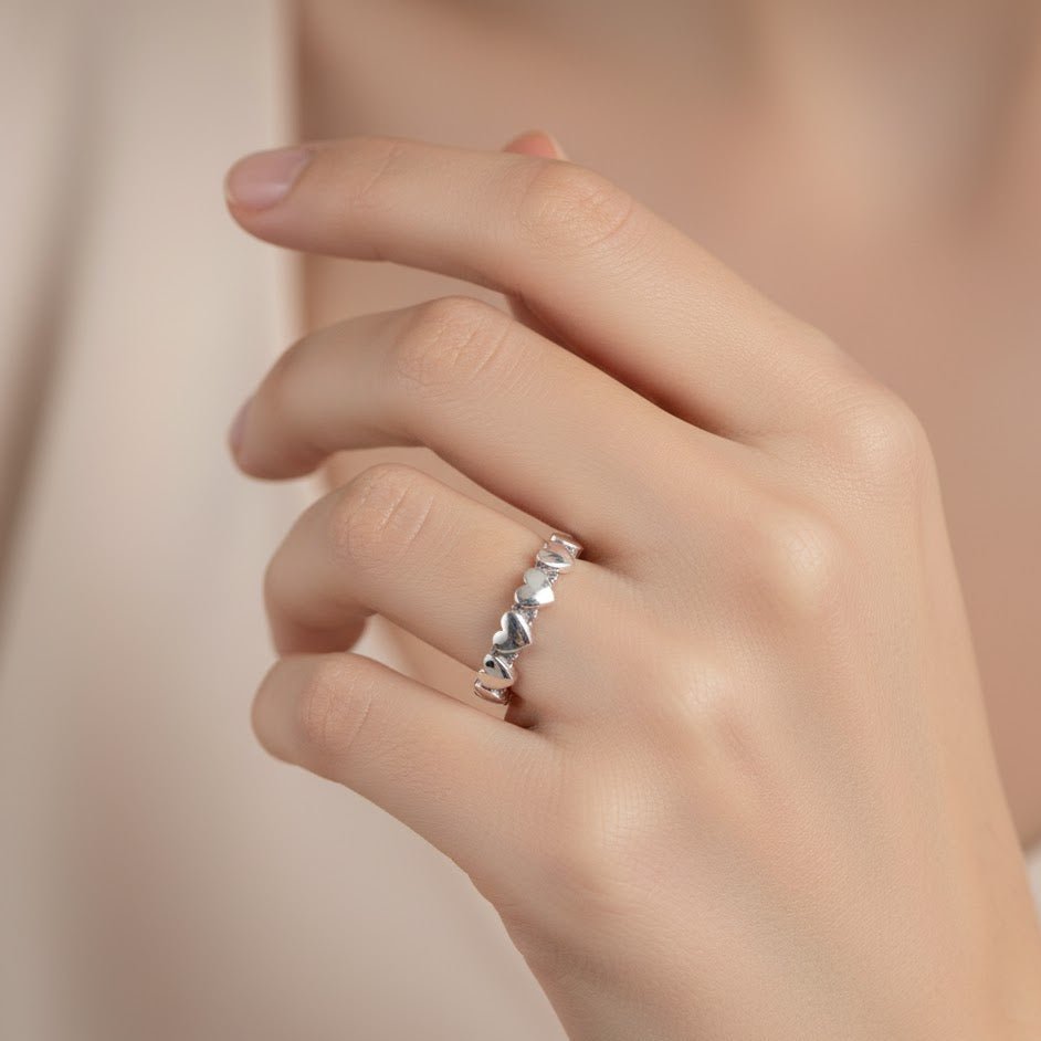 Sterling Silver Heart Band Ring for Women - Zirak Silver