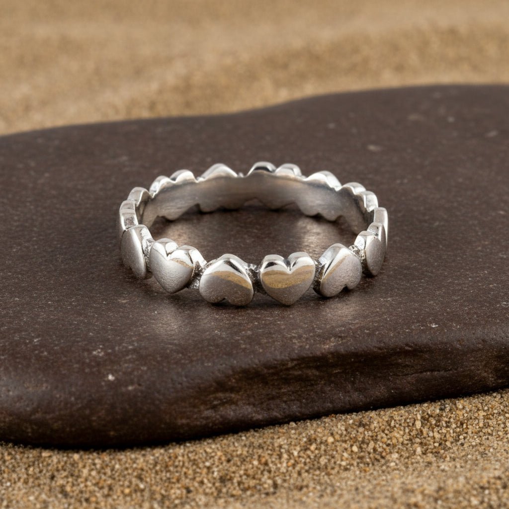 Sterling Silver Heart Band Ring for Women - Zirak Silver