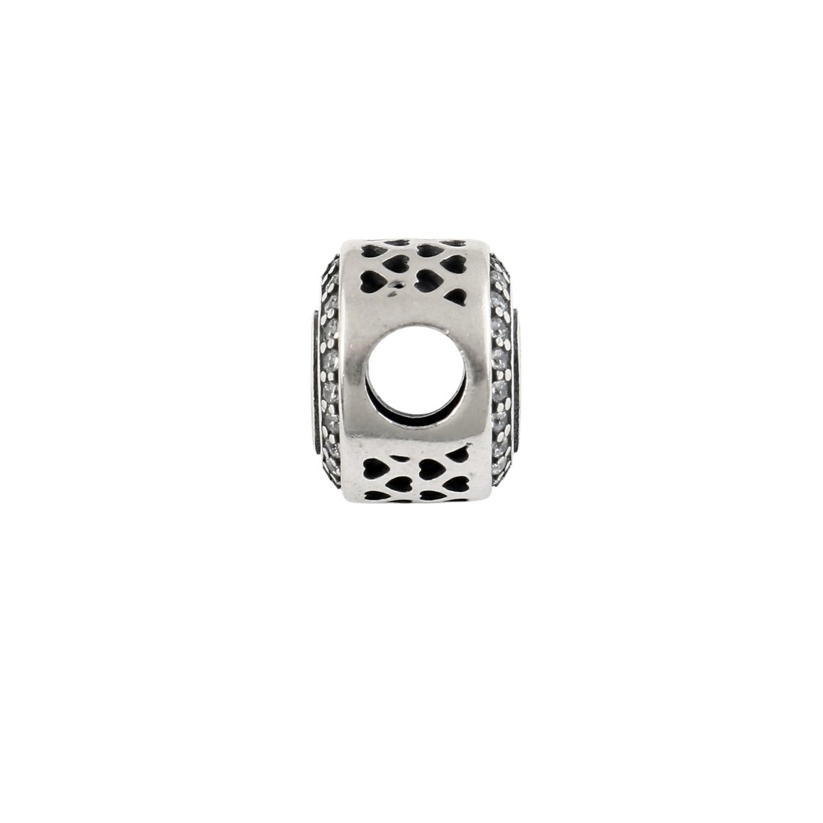 Sterling Silver Heart Charm Bead with CZ Halo | 925 Silver Spacer Charm - Zirak Silver