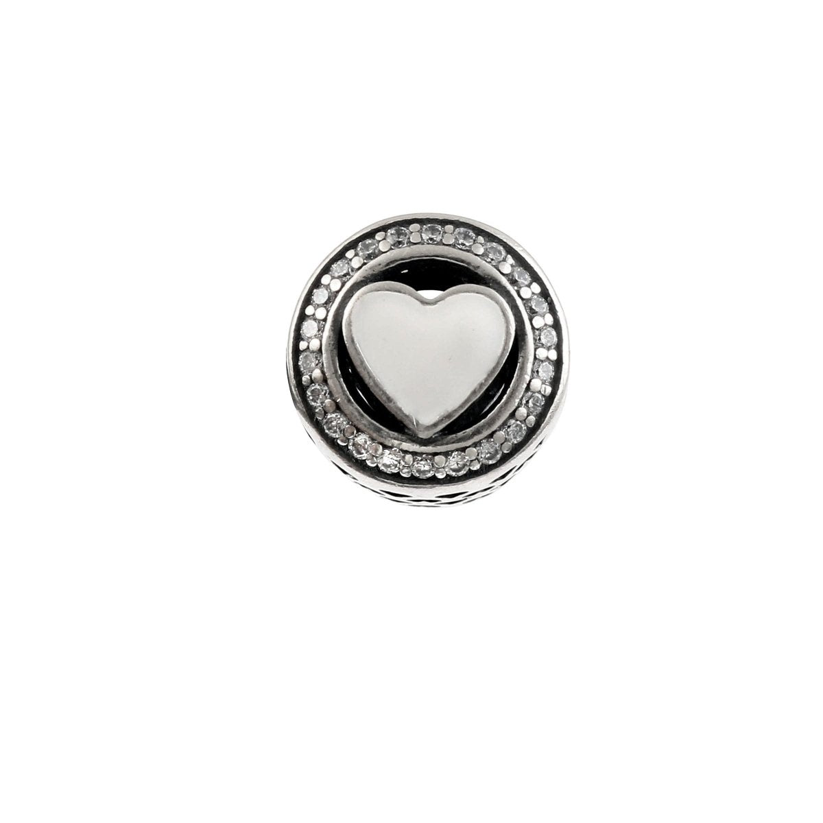 Sterling Silver Heart Charm Bead with CZ Halo | 925 Silver Spacer Charm - Zirak Silver