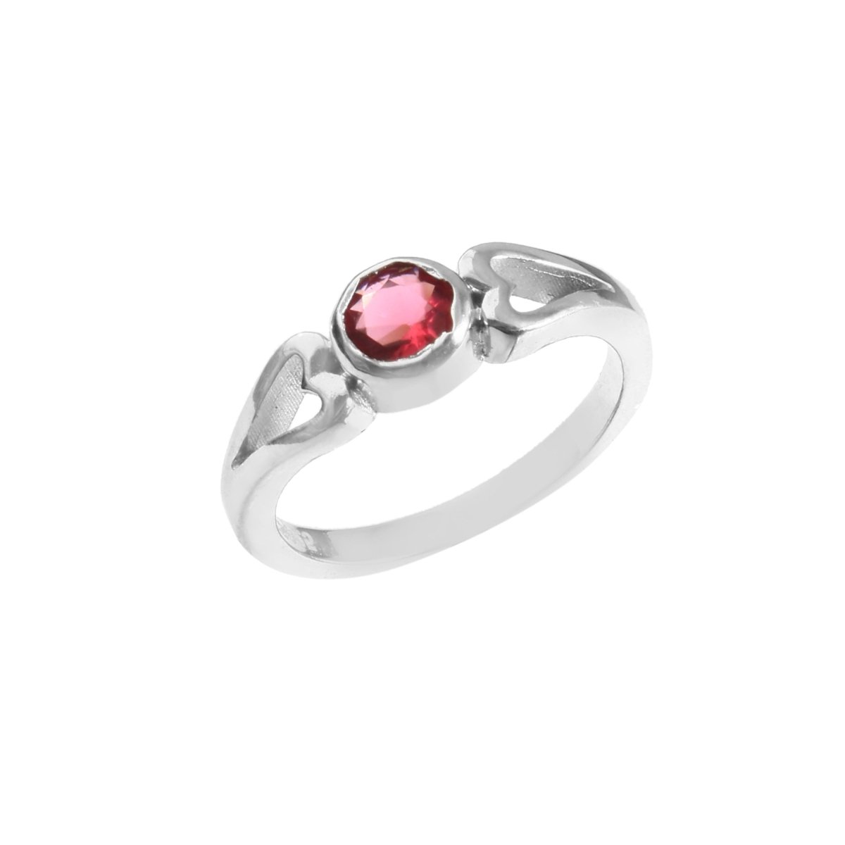 Sterling Silver Heart Ring with Garnet - Zirak Silver