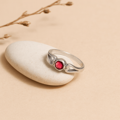 Sterling Silver Heart Ring with Garnet - Zirak Silver