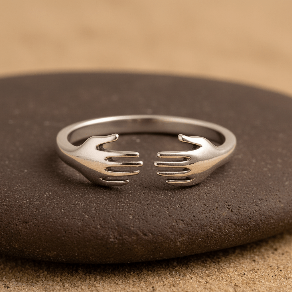 Sterling Silver Hug Ring – Minimalist Adjustable Hand Design - Zirak Silver