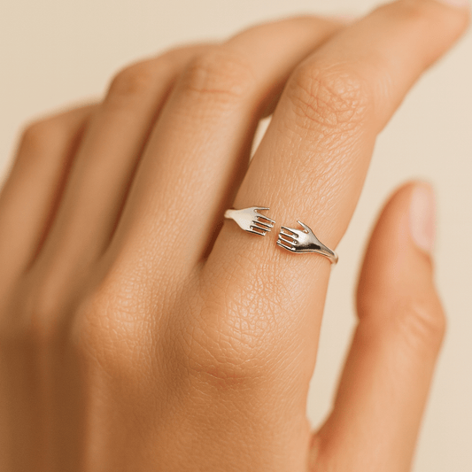 Sterling Silver Hug Ring – Minimalist Adjustable Hand Design - Zirak Silver