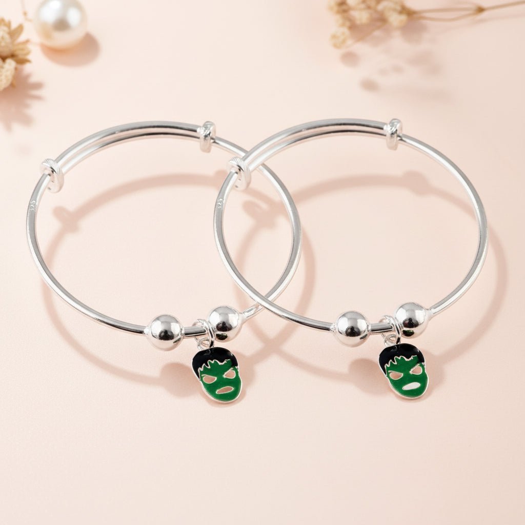 Sterling Silver Hulk Charm Bracelet Pair for Kids & Teens - Zirak Silver