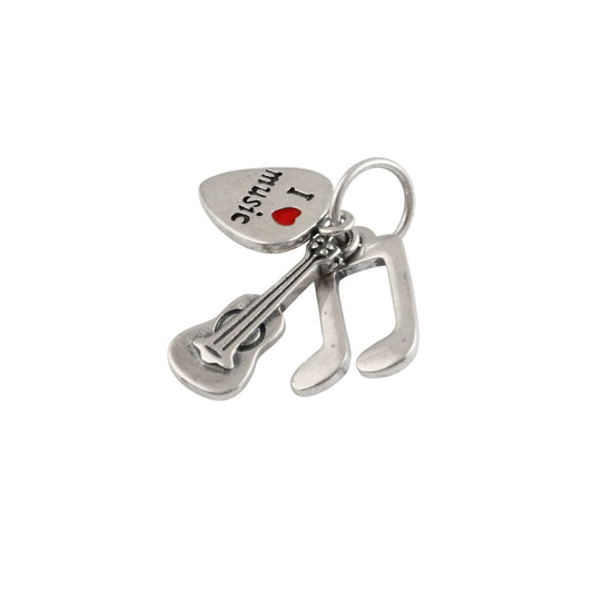 Sterling Silver “I Love Music” Guitar & Note Dangle Charm - Zirak Silver