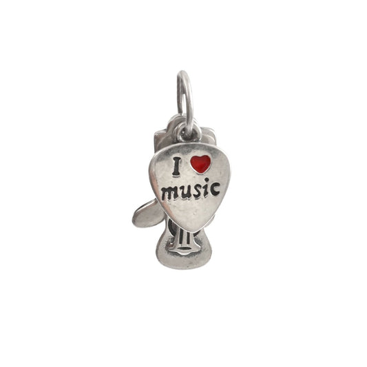 Sterling Silver “I Love Music” Guitar & Note Dangle Charm - Zirak Silver