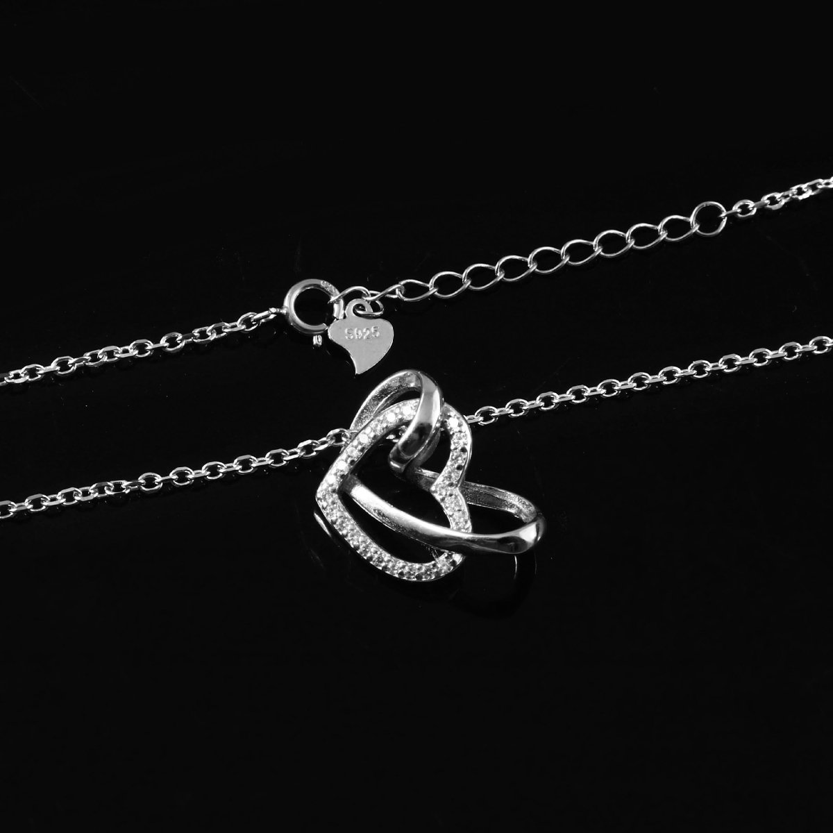 Sterling Silver Interlocked Heart Pendant Necklace - Zirak Silver