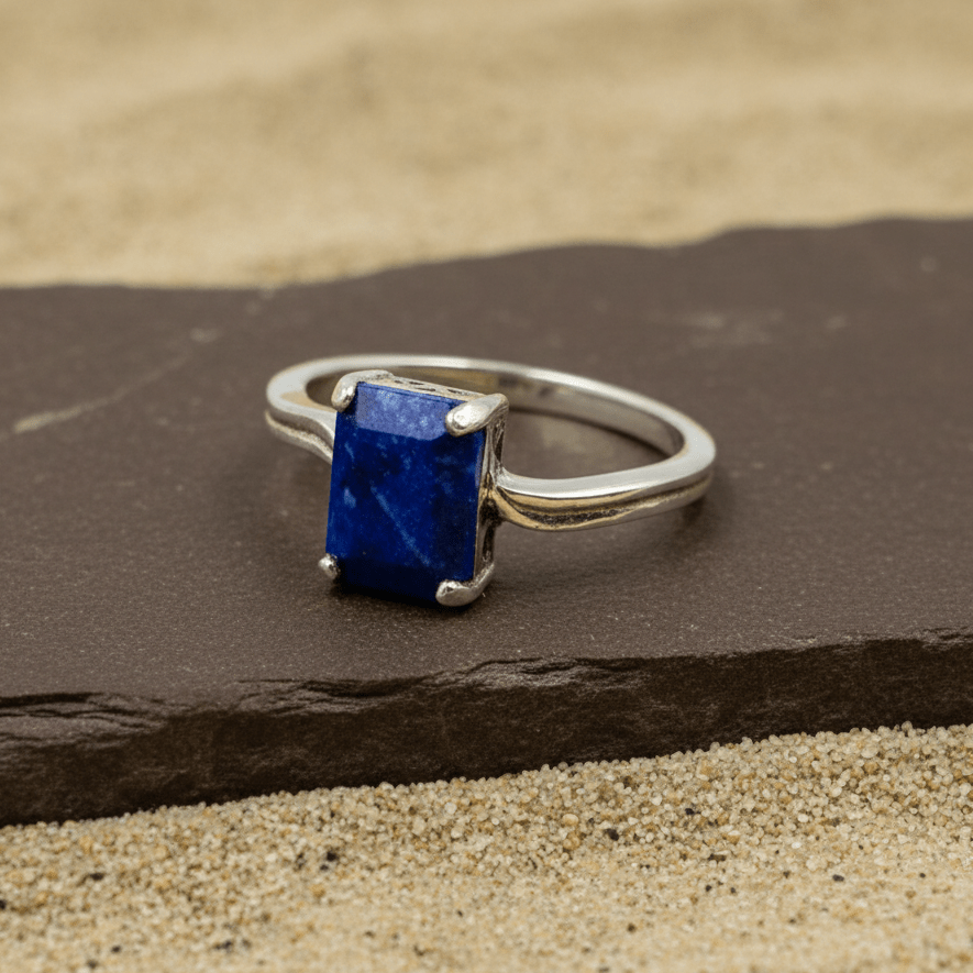 Sterling Silver Lapis Lazuli Rectangle Cut Ring - Zirak Silver