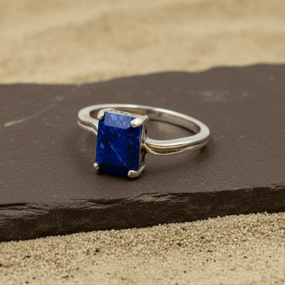 Sterling Silver Lapis Lazuli Rectangle Cut Ring - Zirak Silver