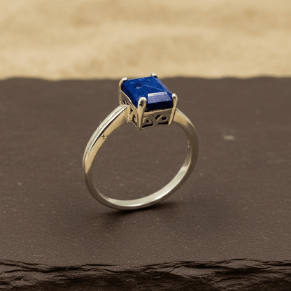 Sterling Silver Lapis Lazuli Rectangle Cut Ring - Zirak Silver
