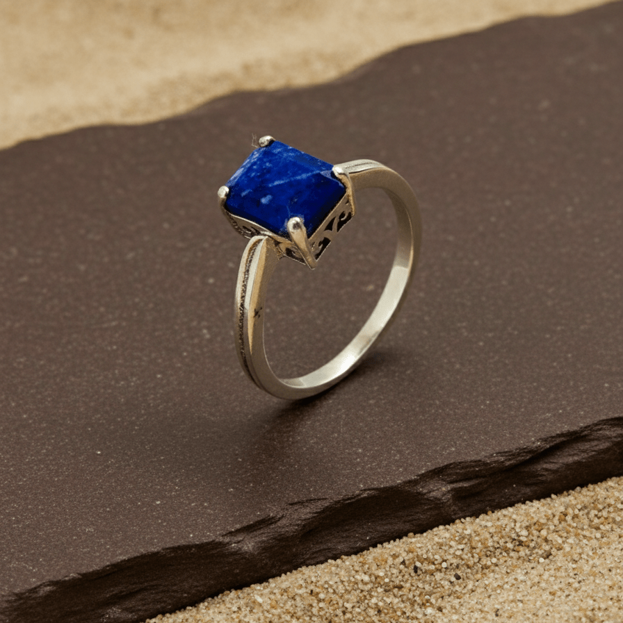Sterling Silver Lapis Lazuli Rectangle Cut Ring - Zirak Silver