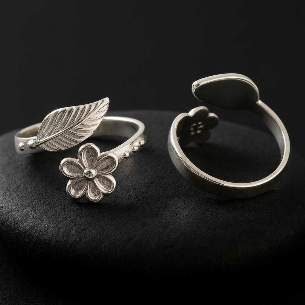 Sterling Silver Leaf & Flower Adjustable Toe Ring | Boho Floral 925 Silver Jewelry - Zirak Silver