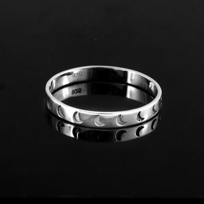 Sterling Silver Moon Phases Band Ring - Zirak Silver