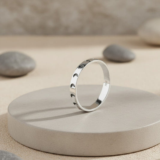 Sterling Silver Moon Phases Band Ring - Zirak Silver