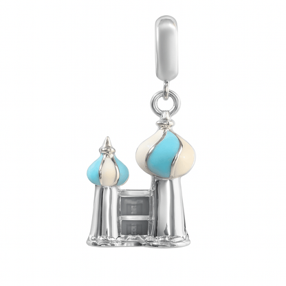 Sterling Silver Mosque Architectural Charm Pendant with Blue & White Enamel – 925 Silver Religious Jewelry - Zirak Silver
