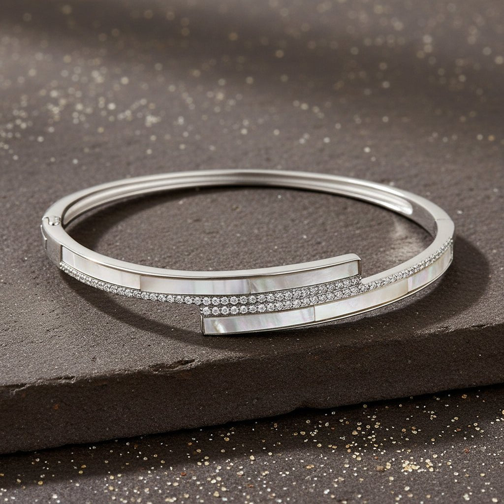Sterling Silver Mother of Pearl Inlay Bracelet - Zirak Silver
