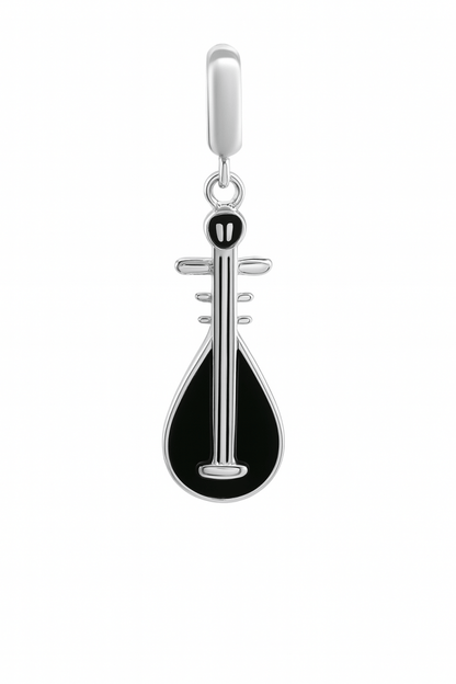 Sterling Silver Musical Instrument Charm Pendant with Black Enamel – 925 Silver Music Jewelry - Zirak Silver
