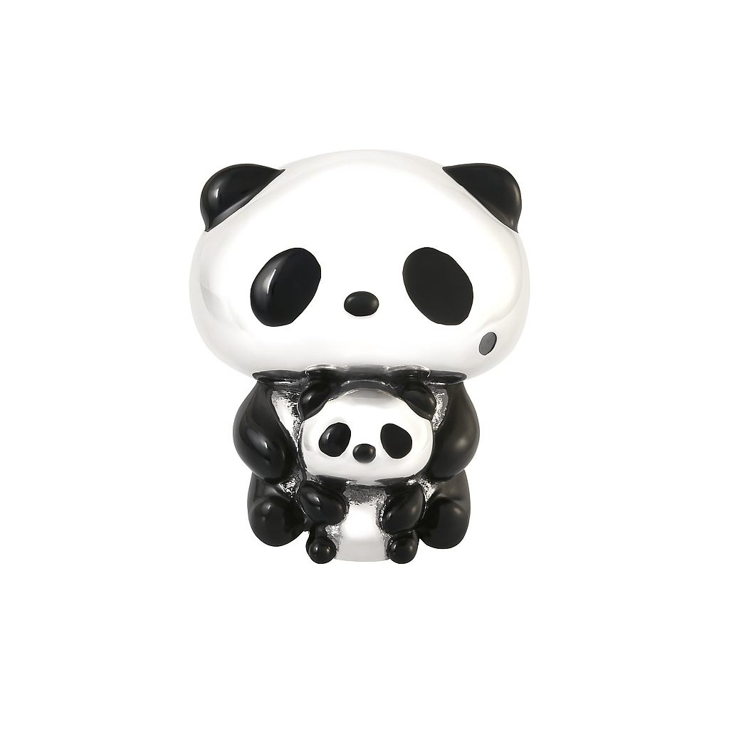 Sterling Silver Panda Charm with Baby – Enamel Animal Bead for Bracelet - Zirak Silver