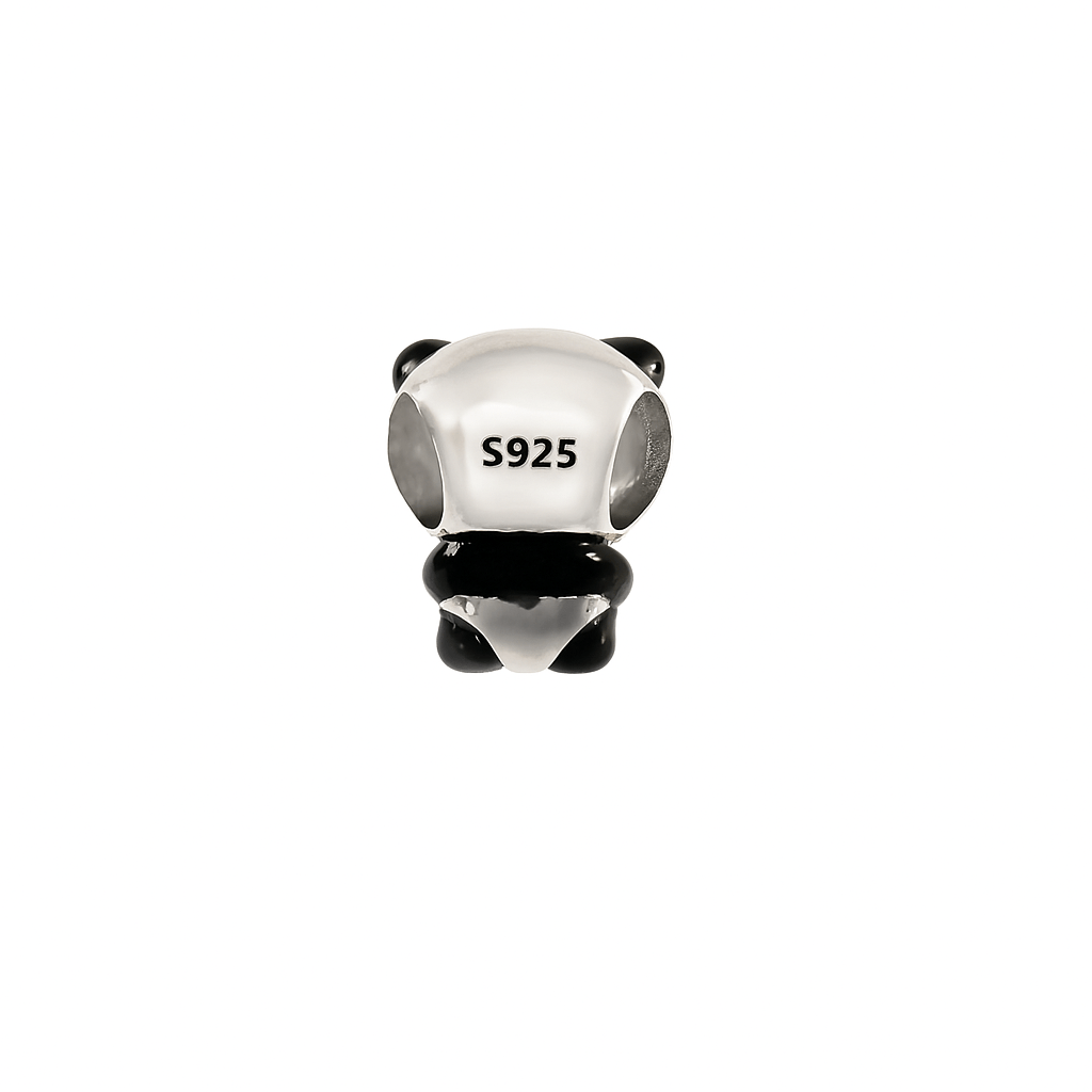 Sterling Silver Panda Charm with Baby – Enamel Animal Bead for Bracelet - Zirak Silver