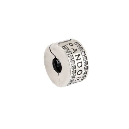 Sterling Silver Paved Logo Stopper Charm Bead for European Bracelets - Zirak Silver