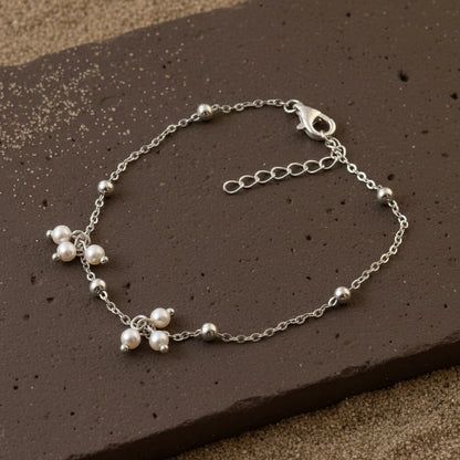 Sterling Silver Pearl Beaded Bracelet – Dainty Adjustable Chain Bracelet for Women - Zirak Silver