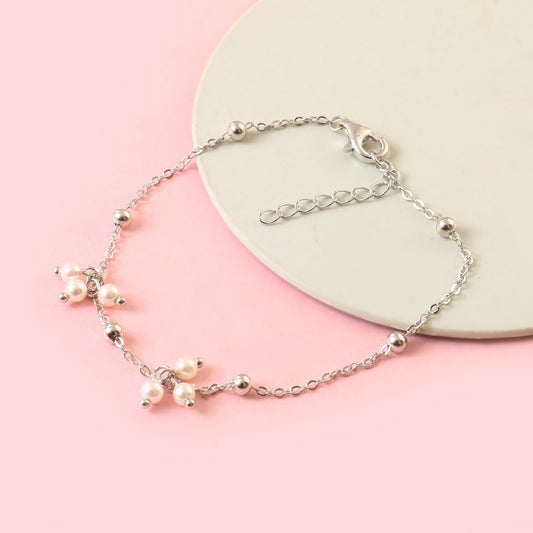 Sterling Silver Pearl Beaded Bracelet – Dainty Adjustable Chain Bracelet for Women - Zirak Silver