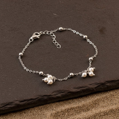Sterling Silver Pearl Beaded Bracelet – Dainty Adjustable Chain Bracelet for Women - Zirak Silver