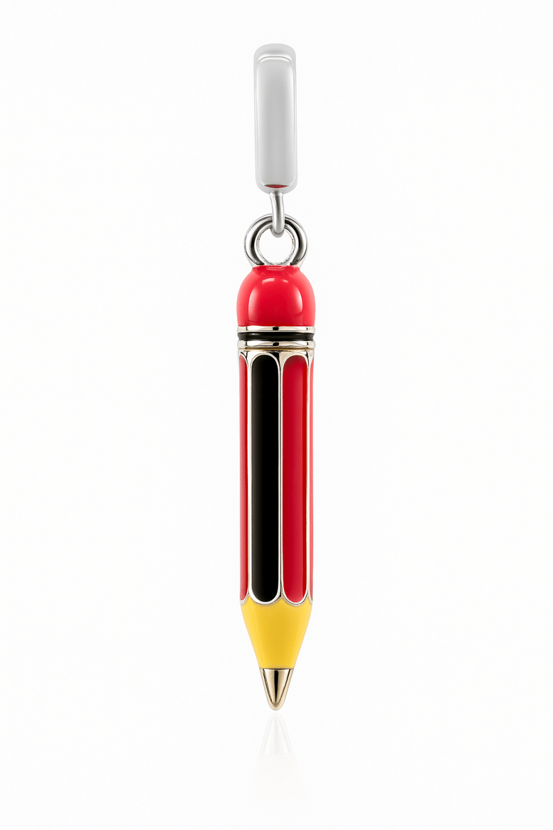 Sterling Silver Pencil Charm – Enamel Red and Yellow Pendant - Zirak Silver