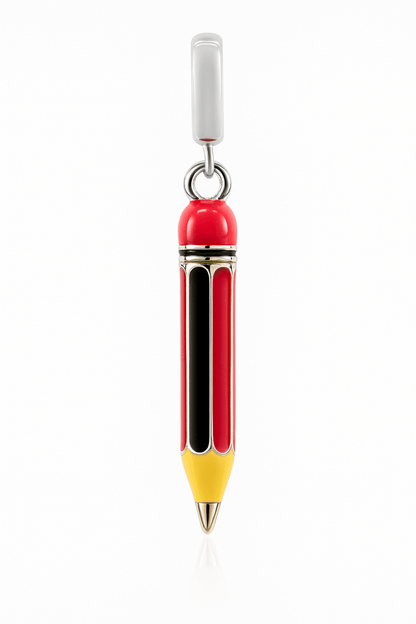 Sterling Silver Pencil Charm – Enamel Red and Yellow Pendant - Zirak Silver