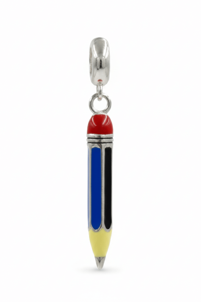 Sterling Silver Pencil Charm – Enamel Red and Yellow Pendant - Zirak Silver