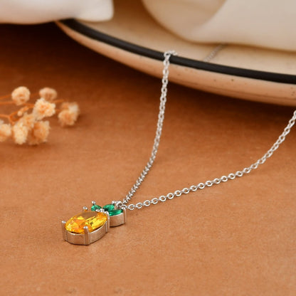 Sterling Silver Pineapple Necklace with Yellow & Green CZ – Tropical Fruit Pendant - Zirak Silver
