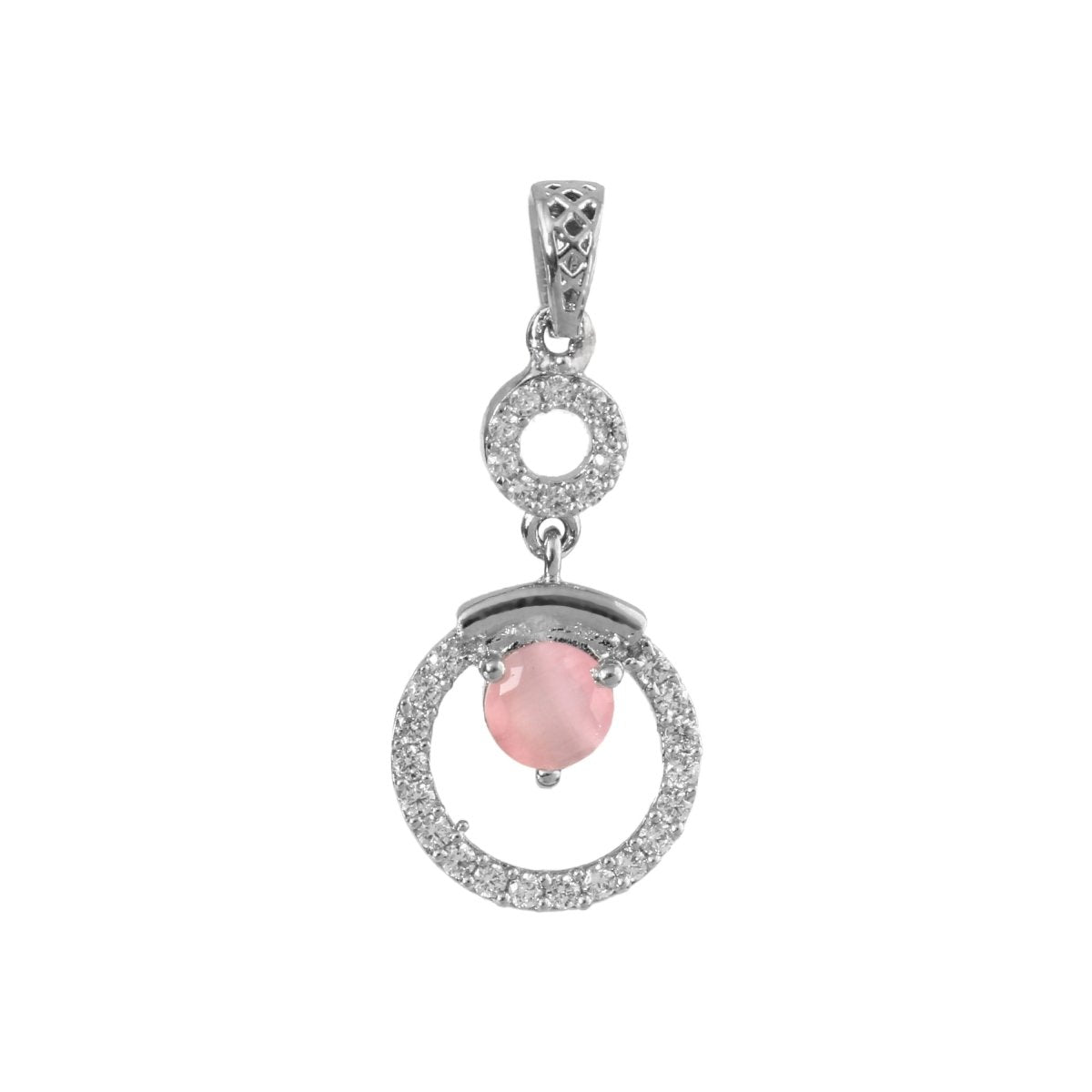 Sterling Silver Pink Cat's Eye Pendant with Zircon Halo - Zirak Silver