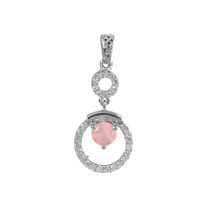 Sterling Silver Pink Cat's Eye Pendant with Zircon Halo - Zirak Silver