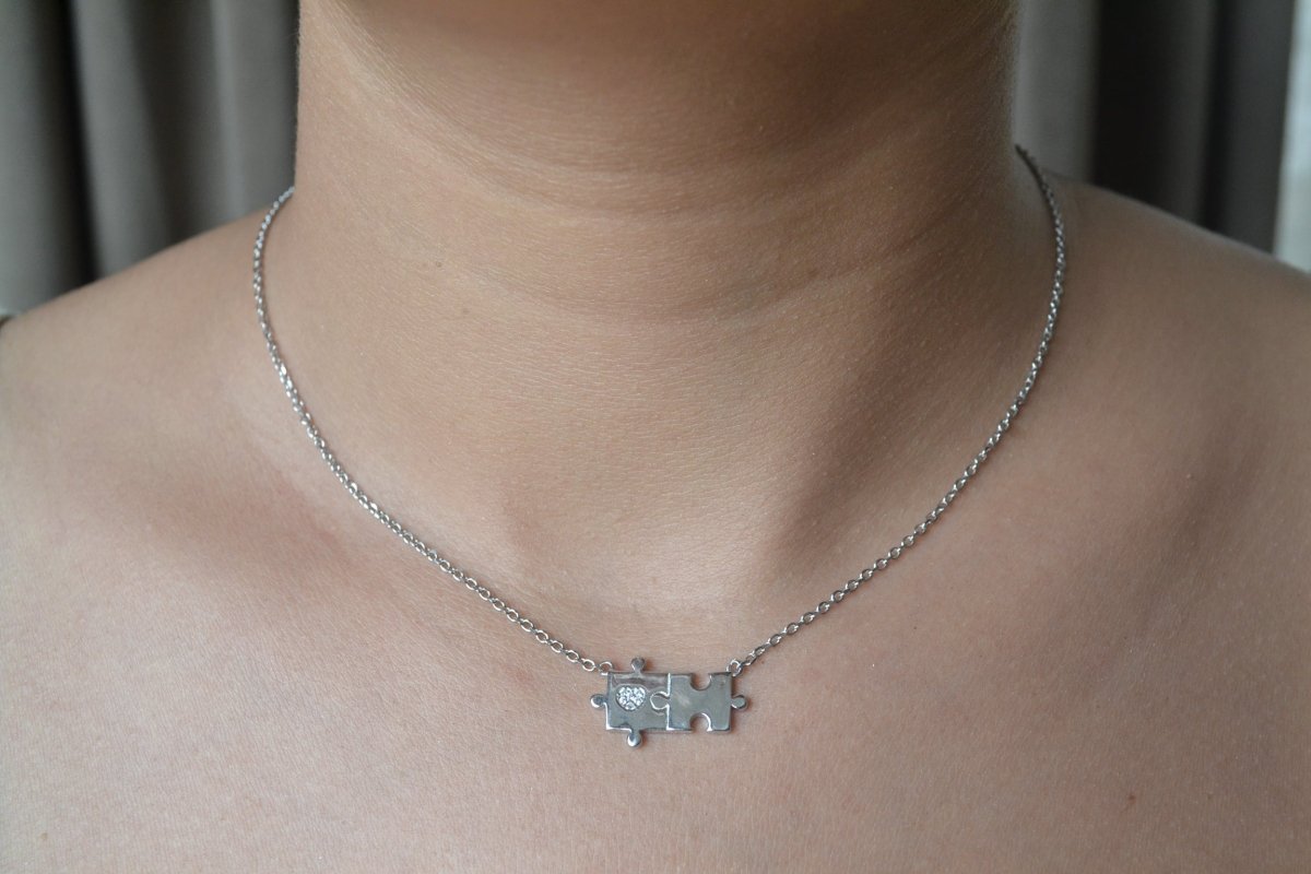 Sterling Silver Puzzle Piece Pendant Necklace - Zirak Silver