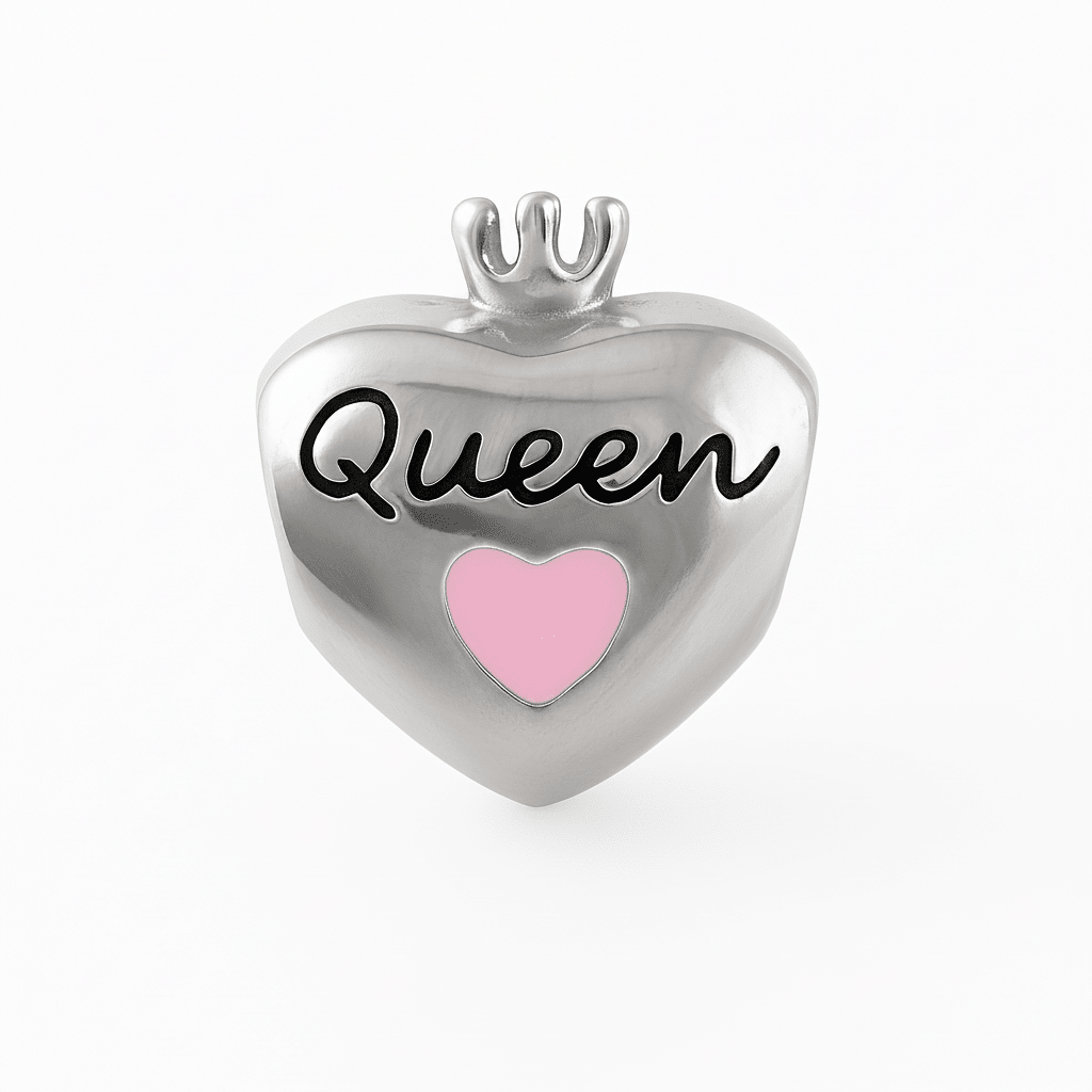 Sterling Silver Queen Heart Charm with Crown and CZ Stones - Zirak Silver