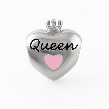 Sterling Silver Queen Heart Charm with Crown and CZ Stones - Zirak Silver